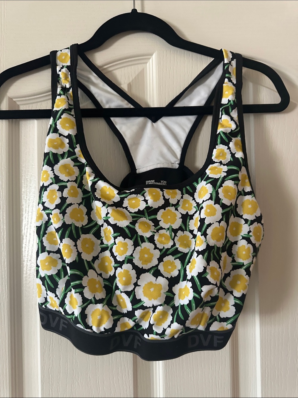 166 DVF Floral Sports Bra - Yellow & White Flowers on Black